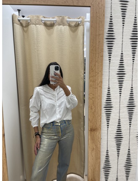 Jeans Recto Azul Con Efecto Dorado