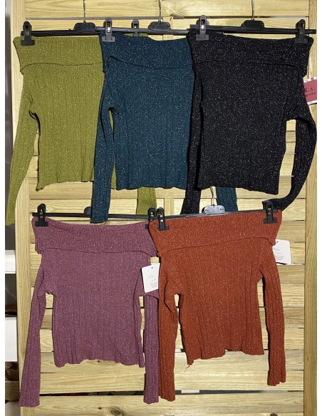 Jersey maxi escote de canalé con brillito