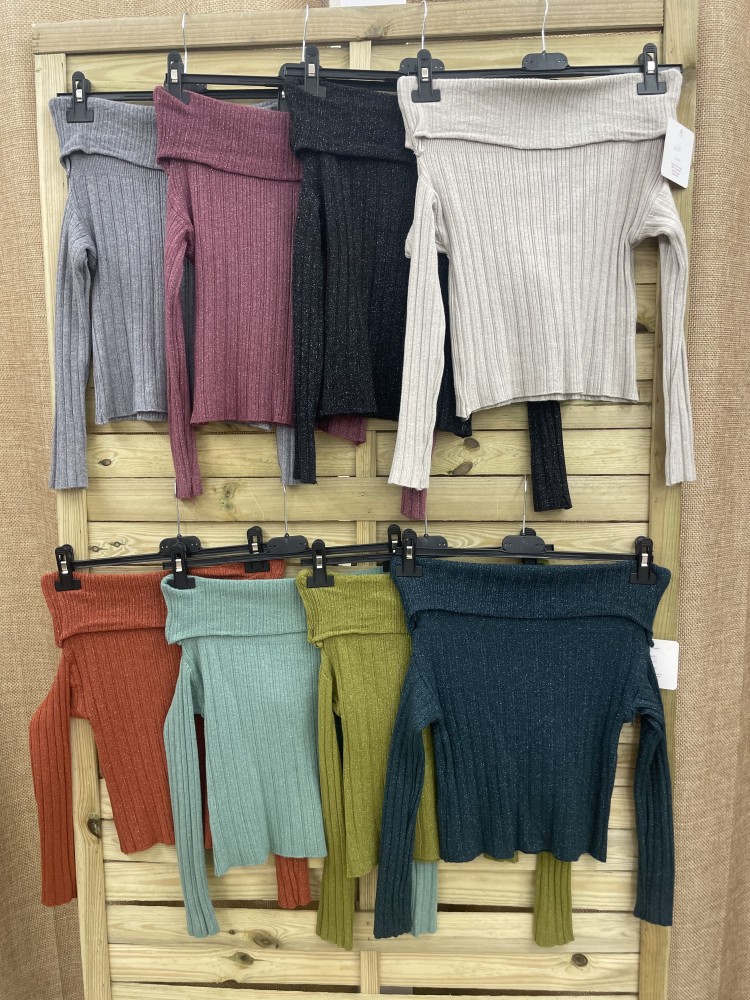 Jersey maxi escote de canalé con brillito