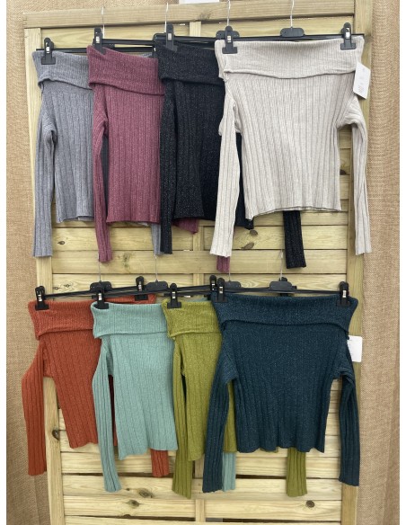 Jersey maxi escote de canalé con brillito