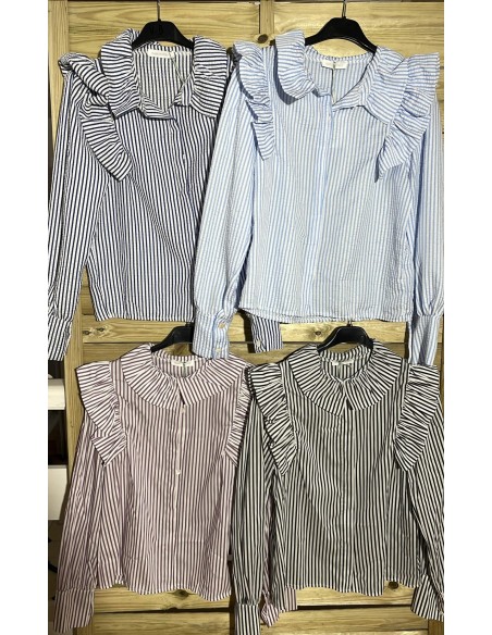 Camisa de rayas con volante en cuello y hombros