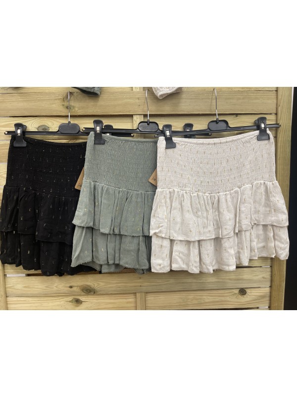 Falda/pantalon volantitos con pintas doradas