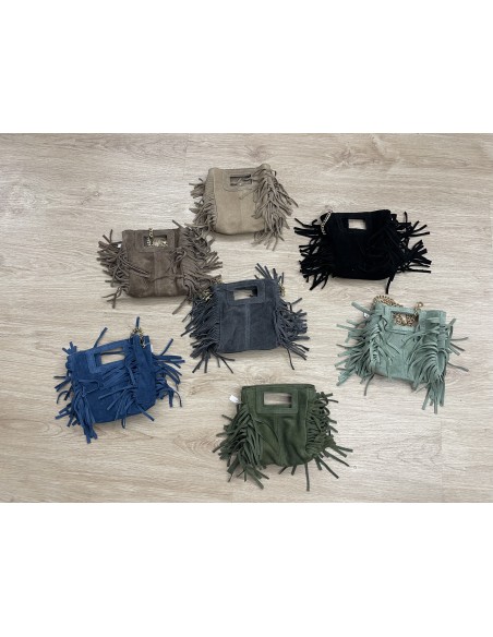 Bolso flecos mini de serraje con cadena