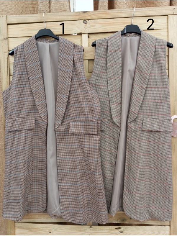 Chaleco largo cuadritos con solapa