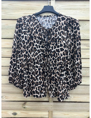 Camisa fina triple lazo estampada de leopardo