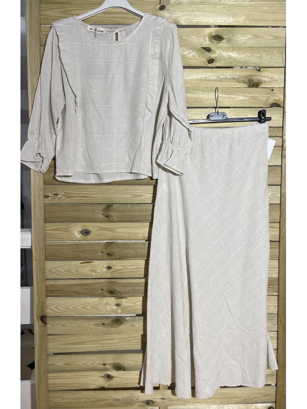 Falda lino cuadro fino con fino de brillito