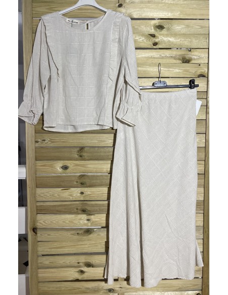 Falda lino cuadro fino con fino de brillito