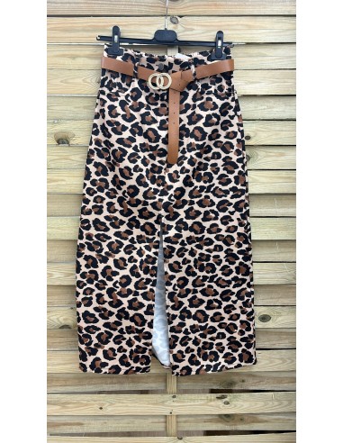 Falda midi leopardo elástica con cinturón