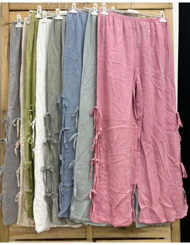Pantalon de lino con lazos laterales