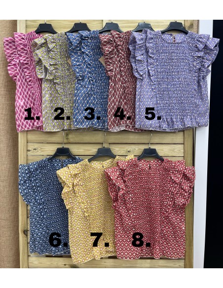 Camisa estampada con fruncido y volantitos