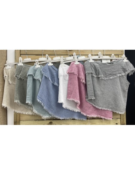 Top lino asimétrico desflecado con volante