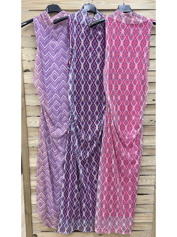 Vestido largo asimetrico manga corta con lazo 2