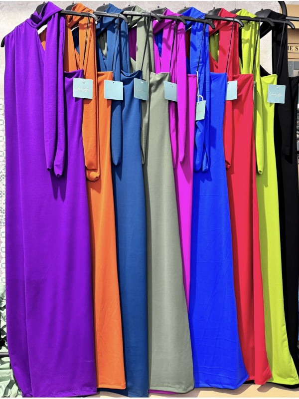 Vestido largo asimétrico con lazo liso 2