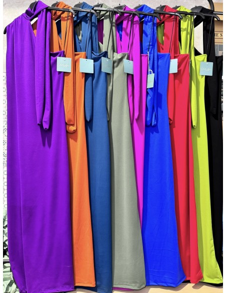 Vestido largo asimétrico con lazo liso