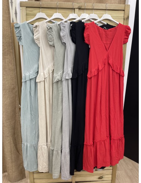 Vestido liso volantito en pecho