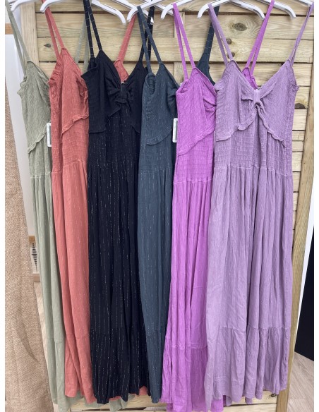 Vestido pecho fruncido hilitos plata