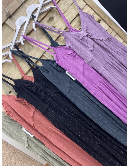 Vestido pecho fruncido hilitos plata