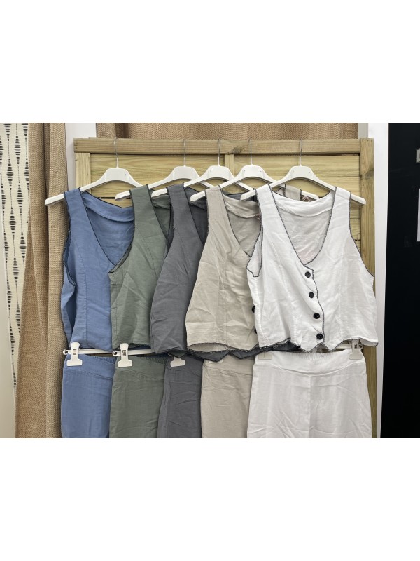 Conjunto de chaleco y pantalon vivos de lino 2