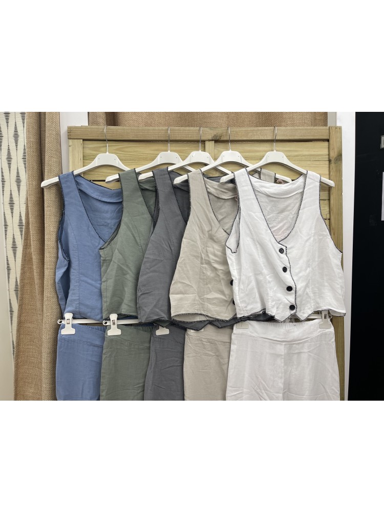 Conjunto de chaleco y pantalon vivos de lino
