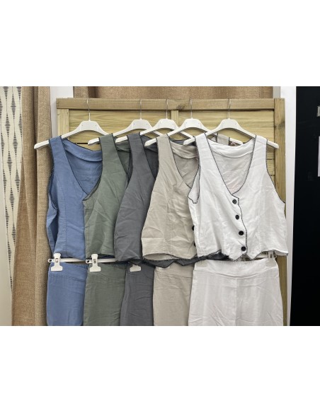 Conjunto de chaleco y pantalon vivos de lino