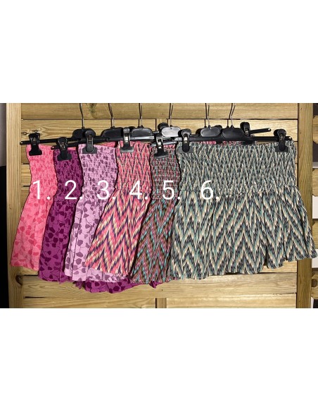 Falda mini frunce florecitas/zig zag