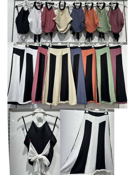 Conjunto top nudo y falda midi bicolor