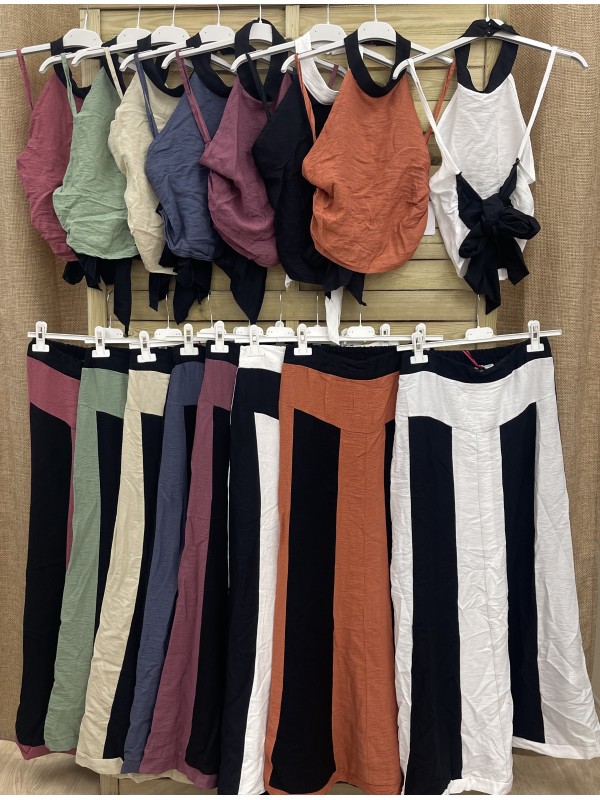 Conjunto top nudo y falda midi bicolor 2