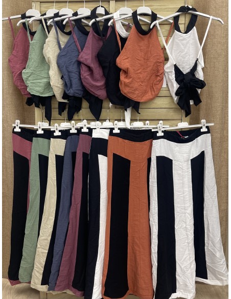 Conjunto top nudo y falda midi bicolor