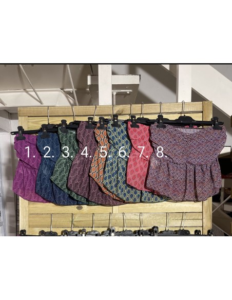 Top gasa frunce estampado pompom