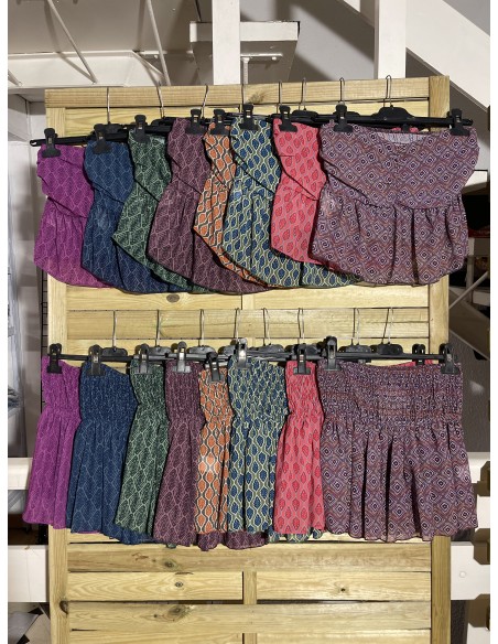 Top gasa frunce estampado pompom