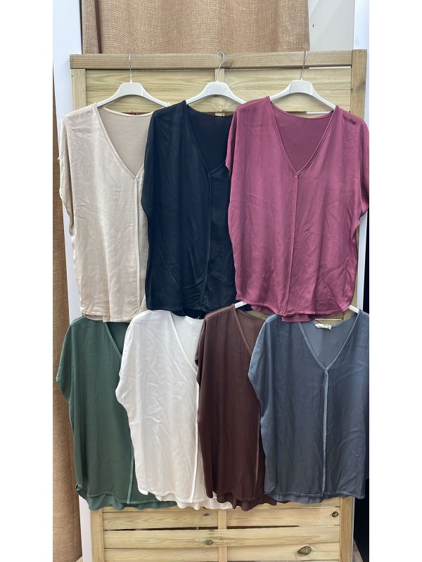 Camisa saten de pico lisa