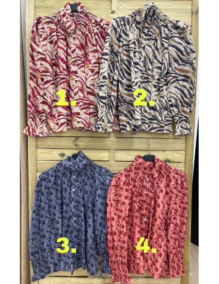 Camisa estampado cuello y puño fruncidos