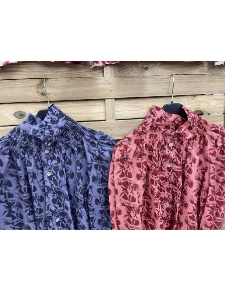 Camisa estampado cuello y puño fruncidos