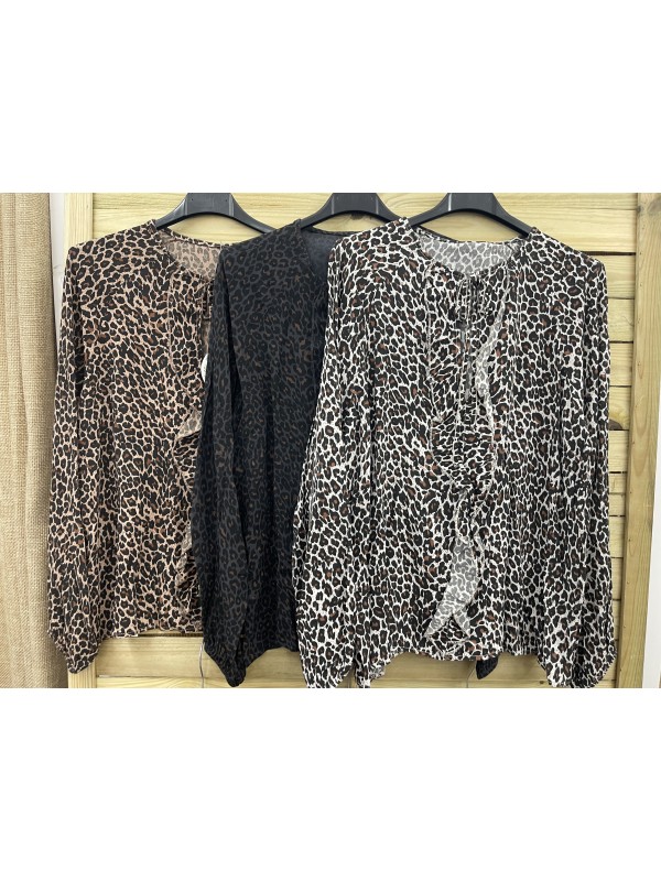 Camisa leopardo volante con lazo