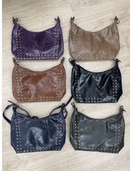 Bolso piel colores con doble fila tachas