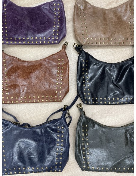 Bolso piel colores con doble fila tachas