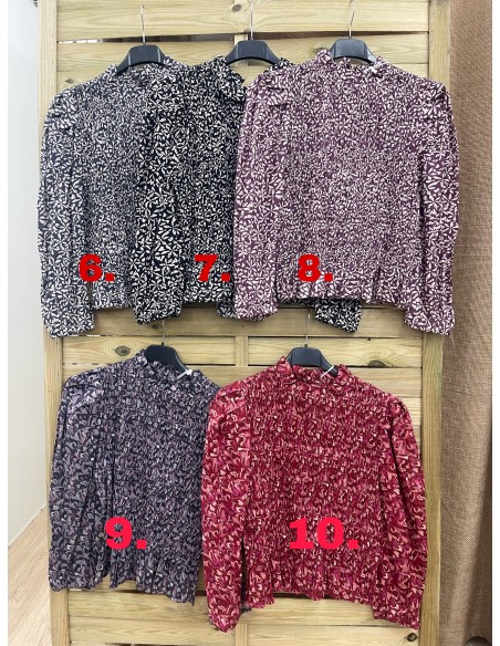 Camisa estampada frunce con volantito en cuello y cintura