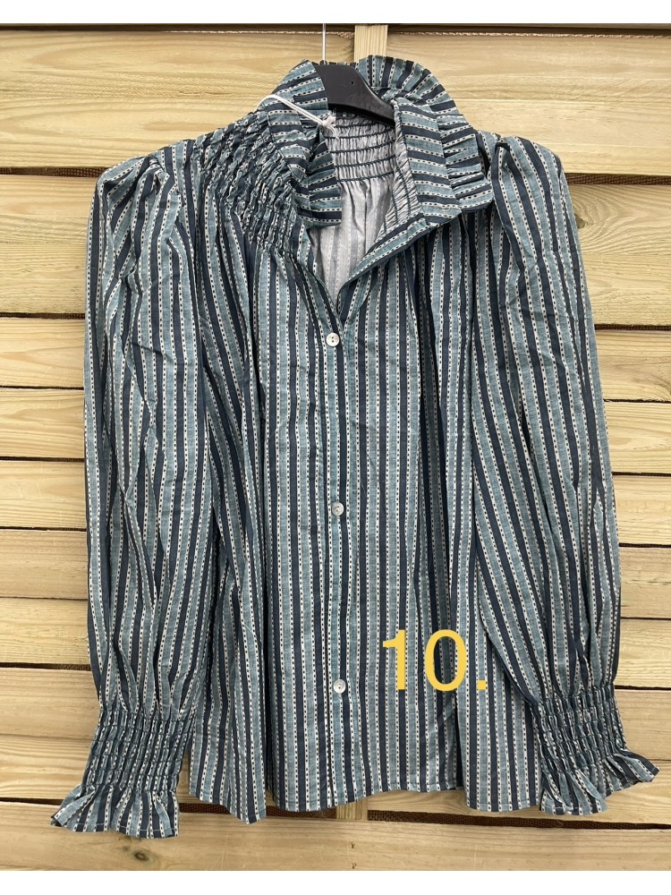 Camisa estampado cuello y puño fruncidos