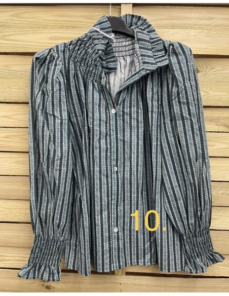 Camisa estampado cuello y puño fruncidos