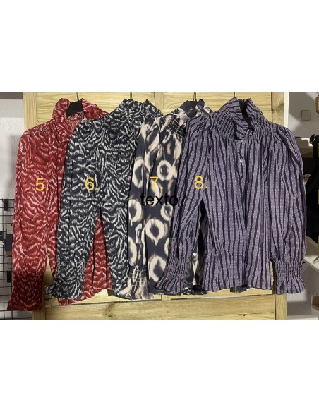 Camisa estampado cuello y puño fruncidos