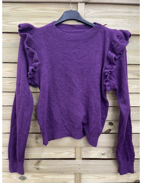 Jersey cuello caja y volante en hombros