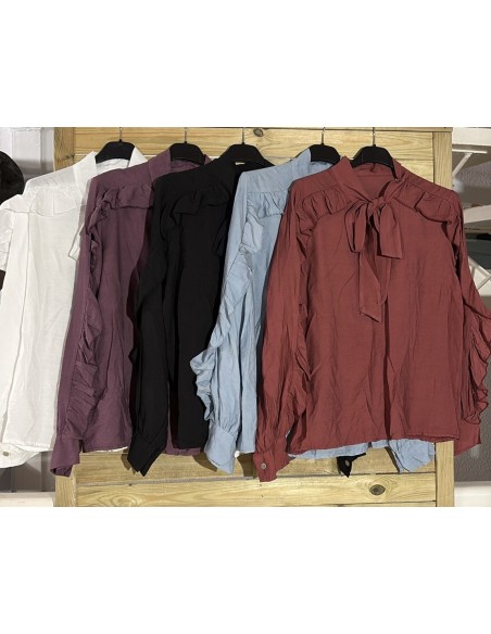 Camisa lisa volante en mangas y lazada