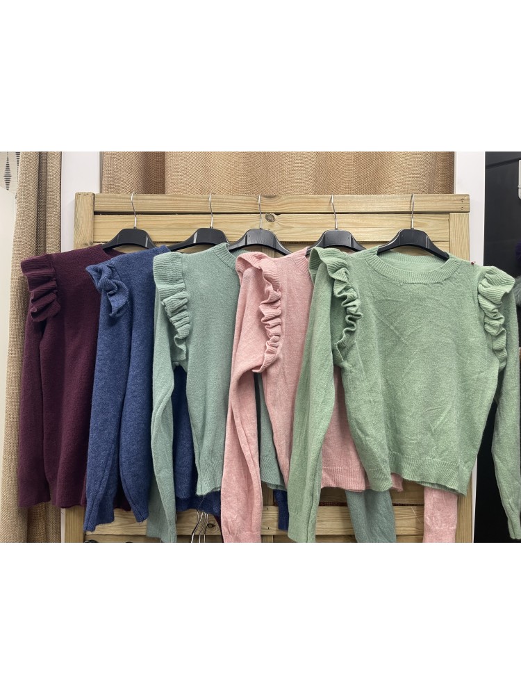 Jersey cuello caja y volante en hombros