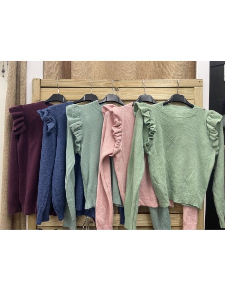 Jersey cuello caja y volante en hombros