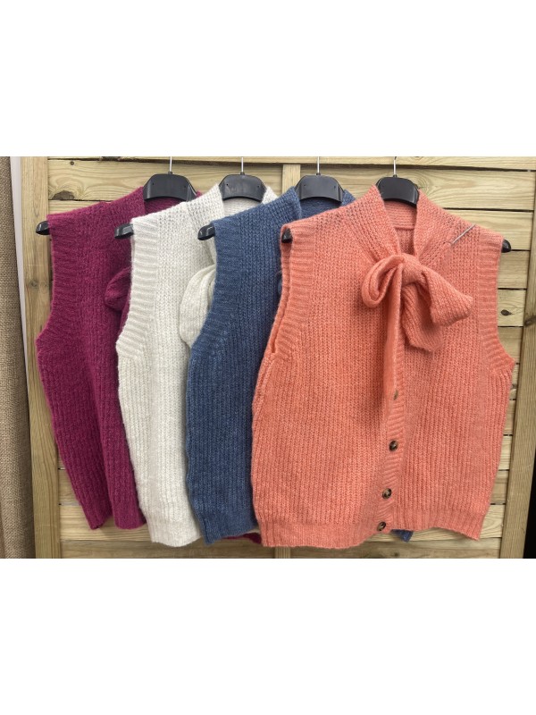 Chaleco de punto con botones y lazada 2