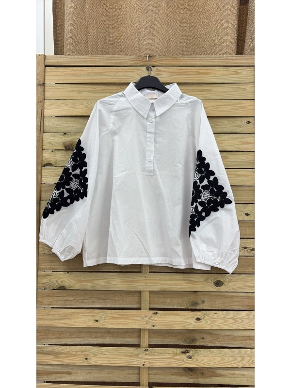 Camisa maxi manga bordada