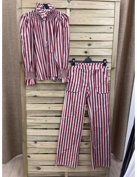 Camisa rayas tricolor cuello frunce subido