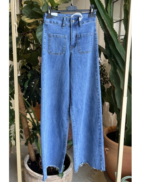 Jeans desflecado bolsillos delanteros cuadrados