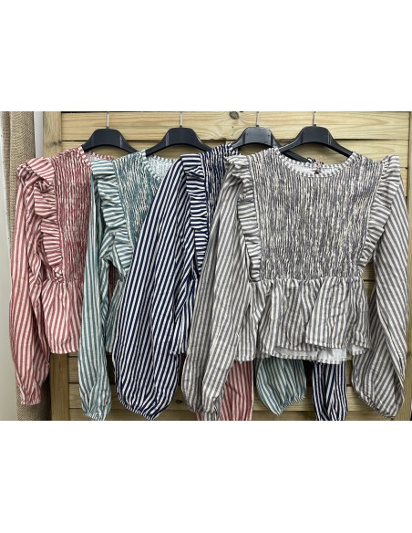 Camisa rayitas con pecho fruncido y doble volante