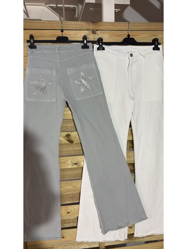 Jeans bolsillo parche estrellas traseras plateadas 2